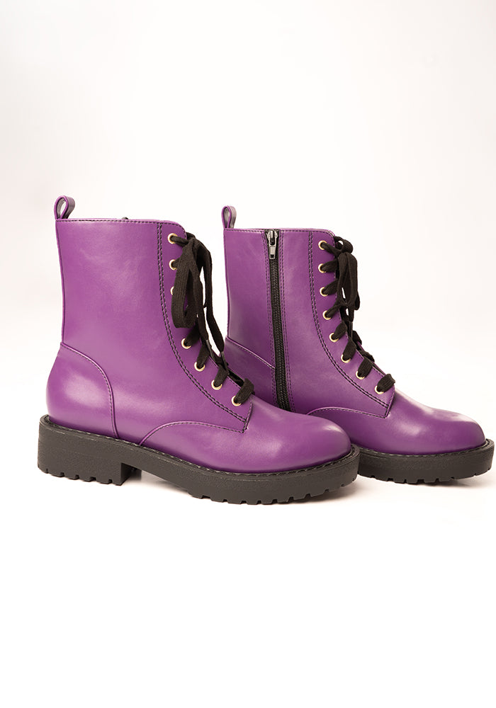 Front view of Purple Lace Up Boot