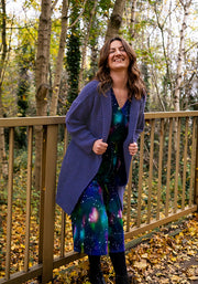 Purple Long Line Ribbed Knitted Cardigan