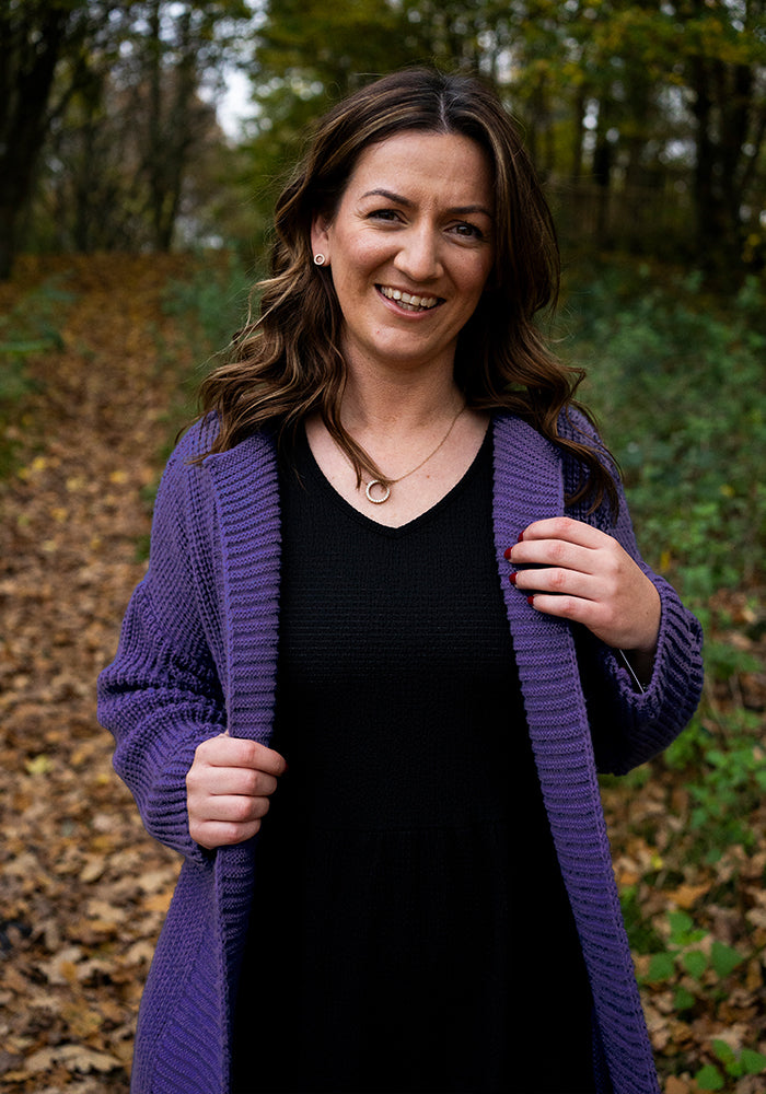 Purple Long Line Ribbed Knitted Cardigan