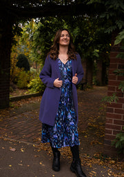 Purple Long Line Ribbed Knitted Cardigan
