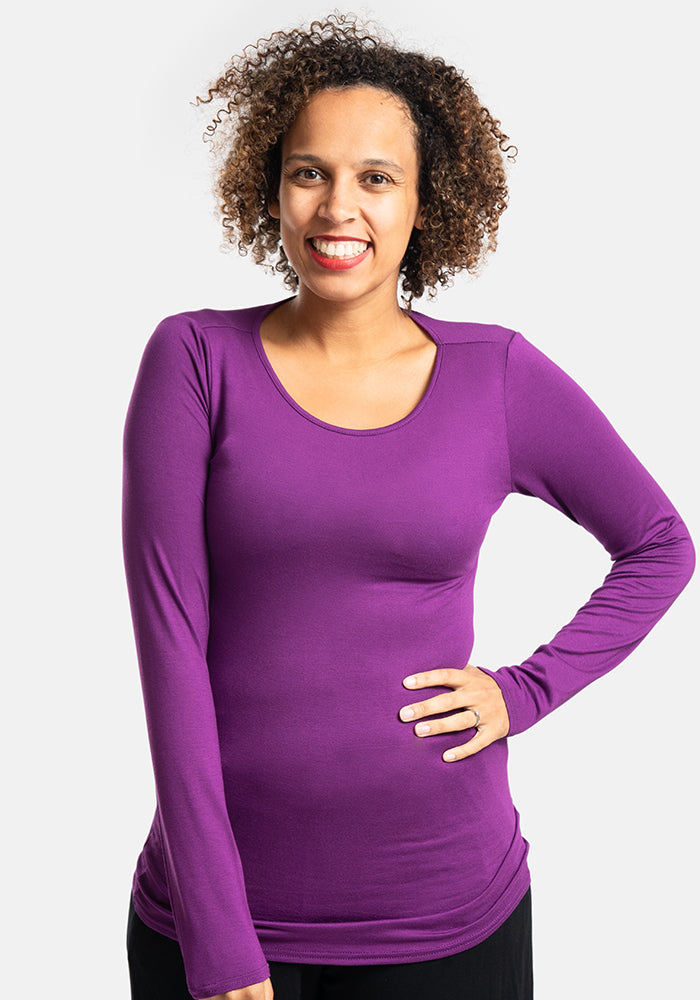Front view of Purple Long Sleeve Round Neck Top