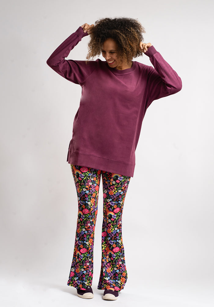 Front view of Purple Longline Popsy Sweatshirt