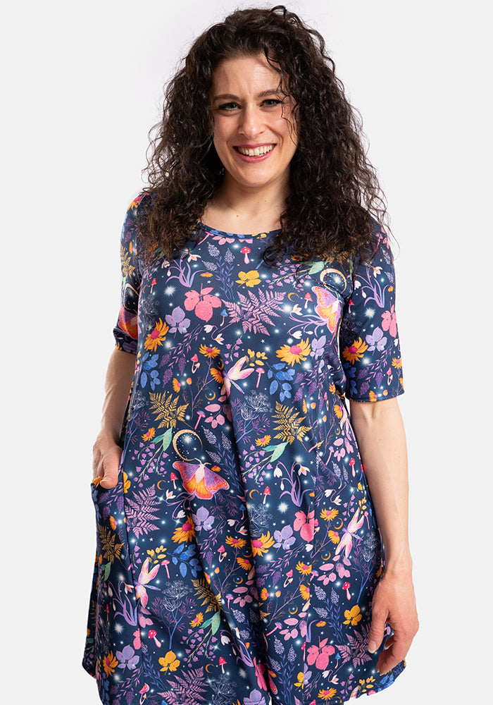 Third angle of Taylor Purple Magical Moth Print Jersey Tunic