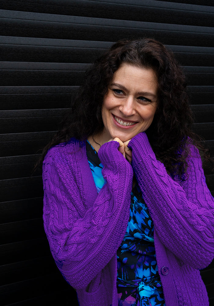 Bright Purple Moss Stitch Cardigan