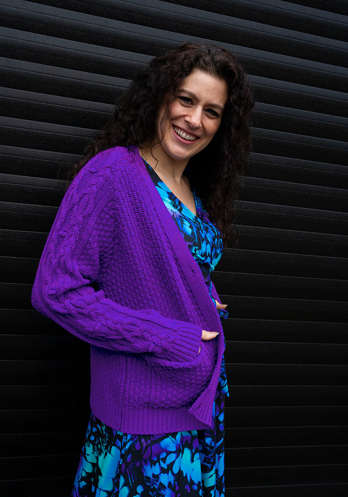 Bright Purple Moss Stitch Cardigan