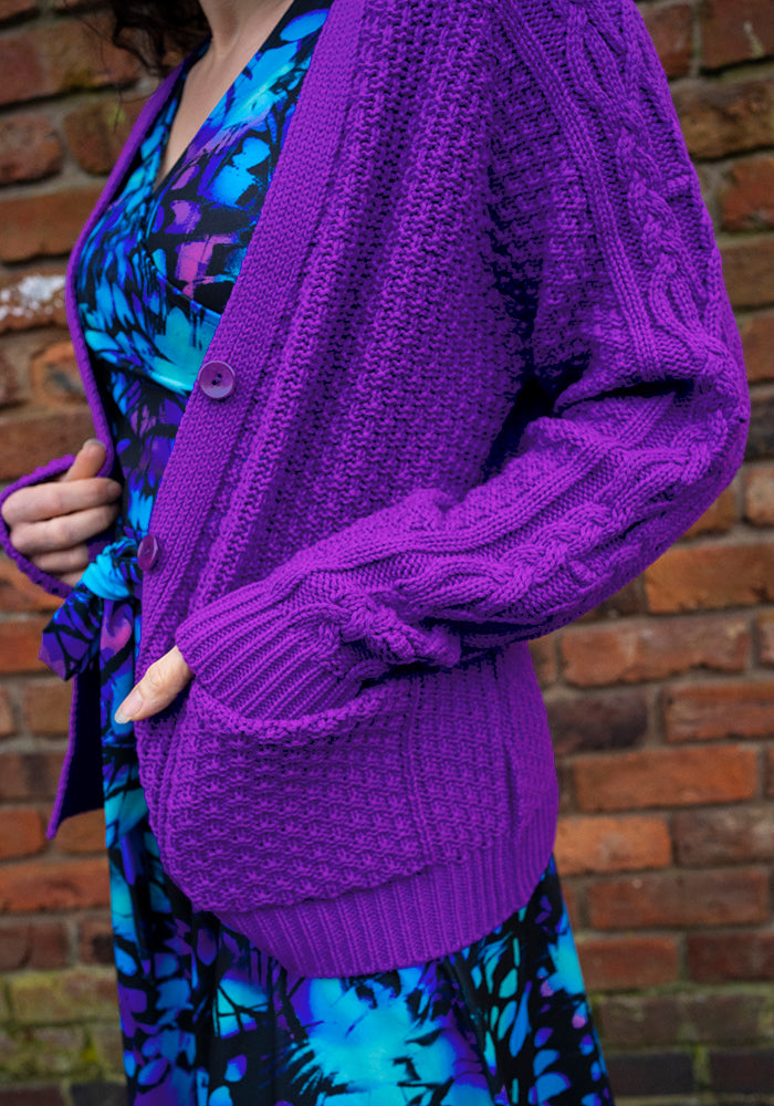 Bright Purple Moss Stitch Cardigan
