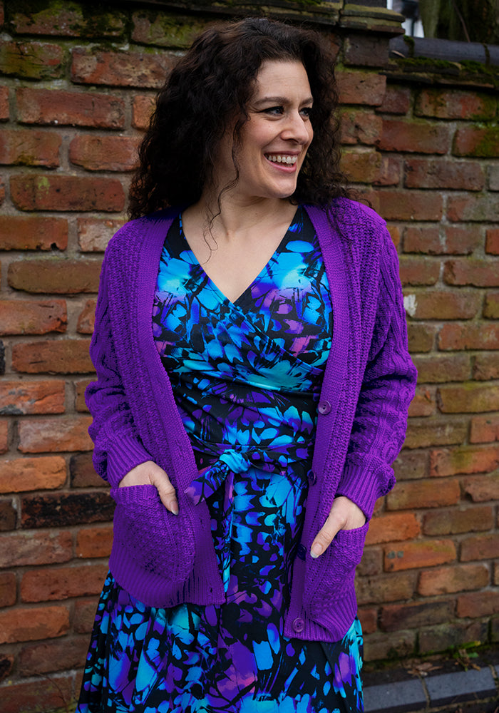 Bright Purple Moss Stitch Cardigan