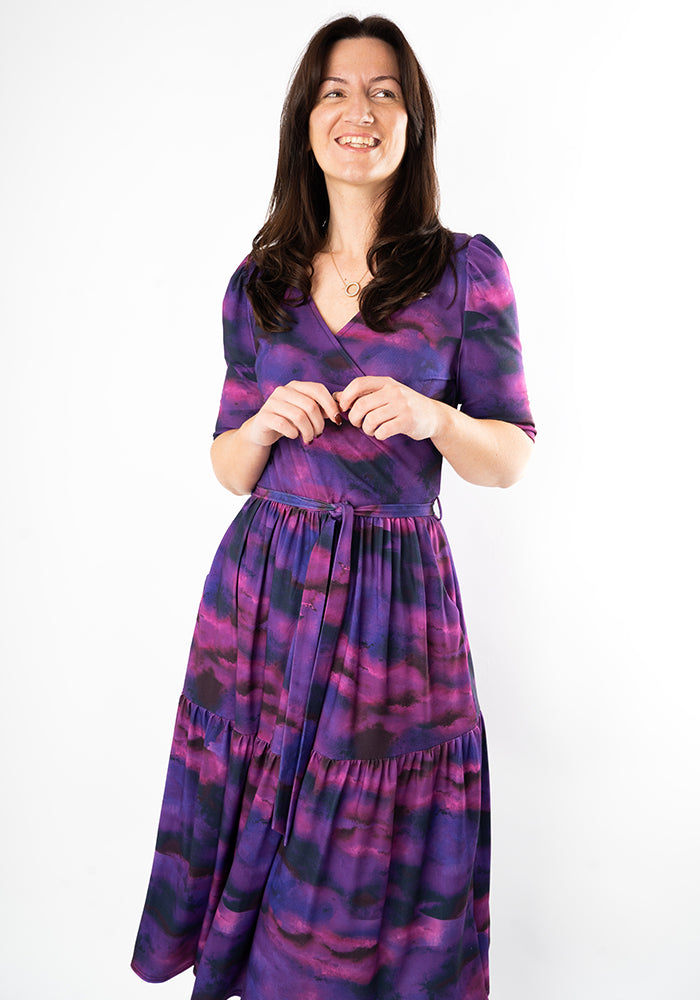 Seventh angle of Portia Purple Ombre Print Midi Dress