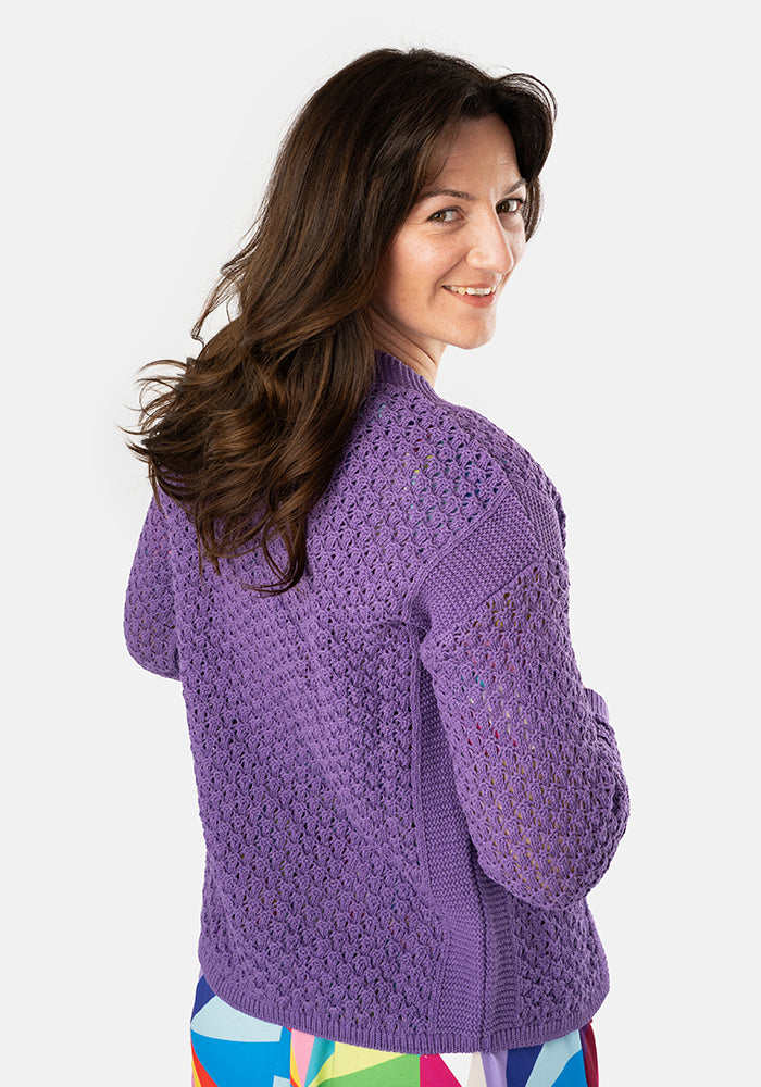 Second angle of Purple Open Knit Cardigan