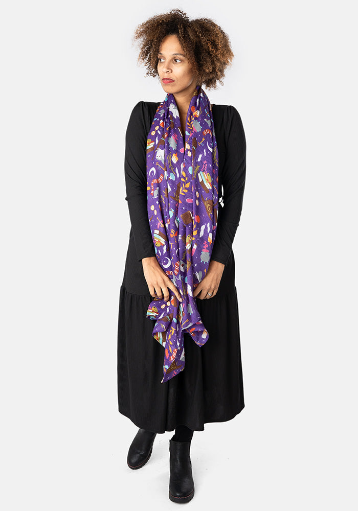 Purple Owl Print Scarf