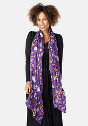 Purple Owl Print Scarf