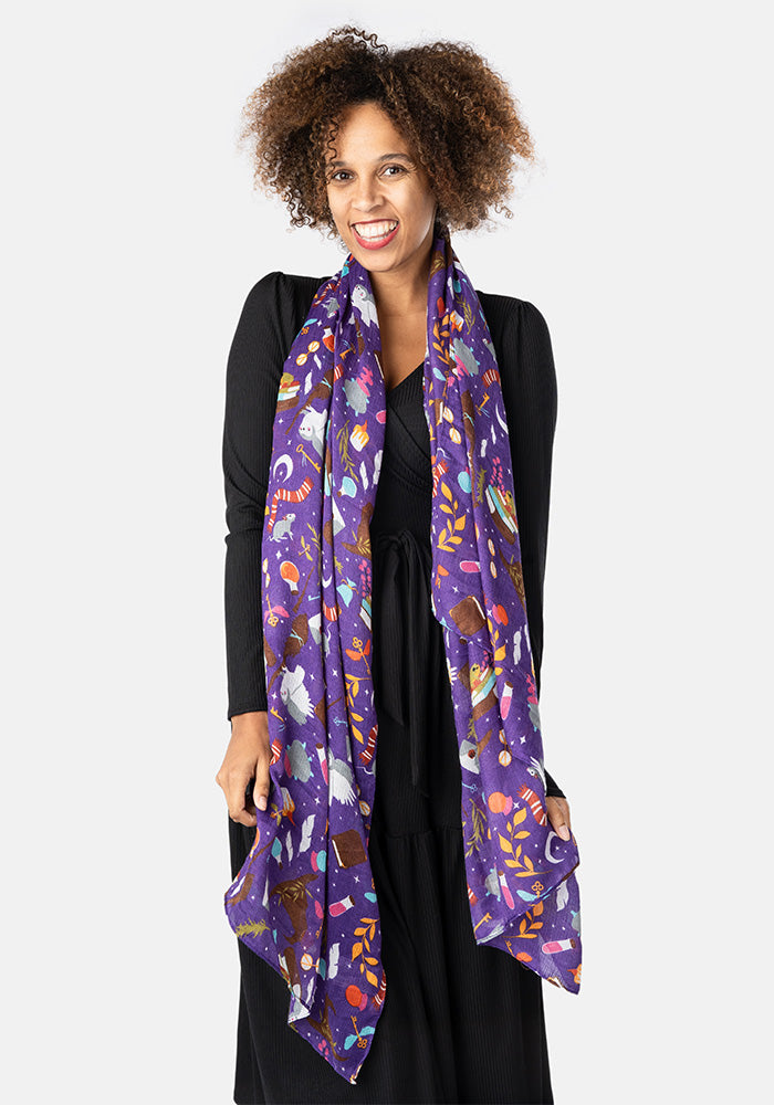 Purple Owl Print Scarf
