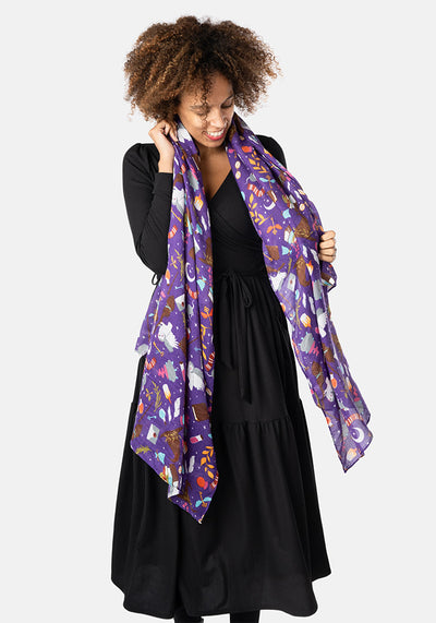 Purple Owl Print Scarf
