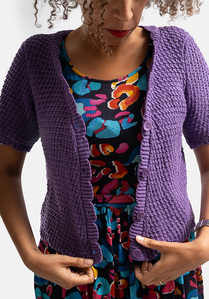 Fourth angle of Purple Scallop Short Sleeve Cardigan