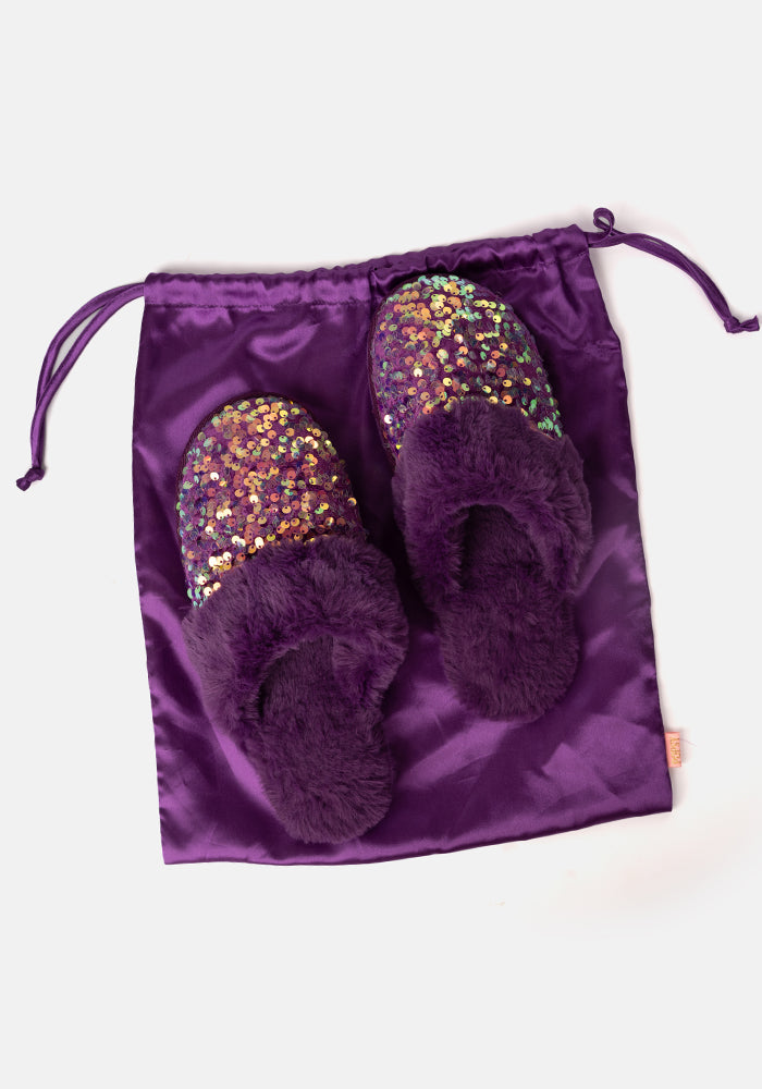 Purple Glitter Mule Slippers