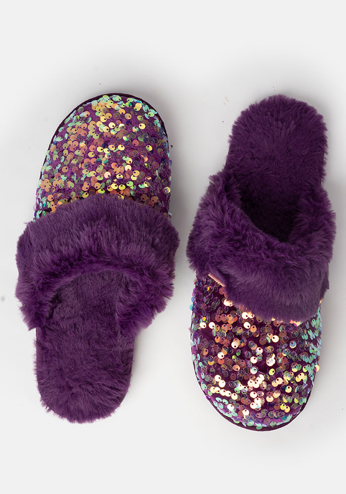 Purple Glitter Mule Slippers