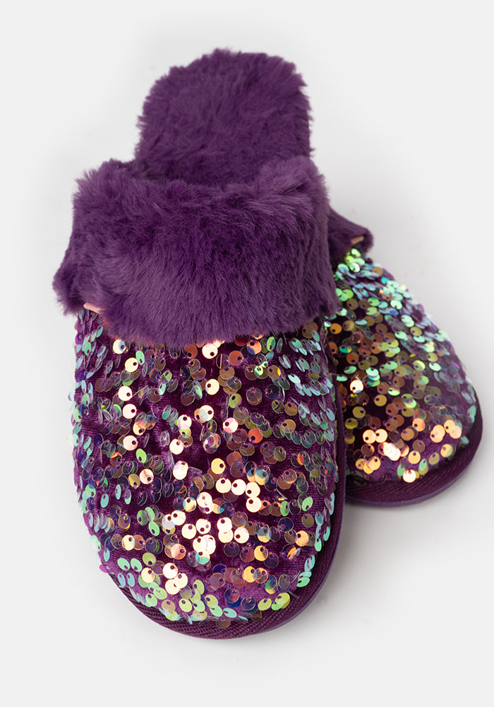 Purple Glitter Mule Slippers