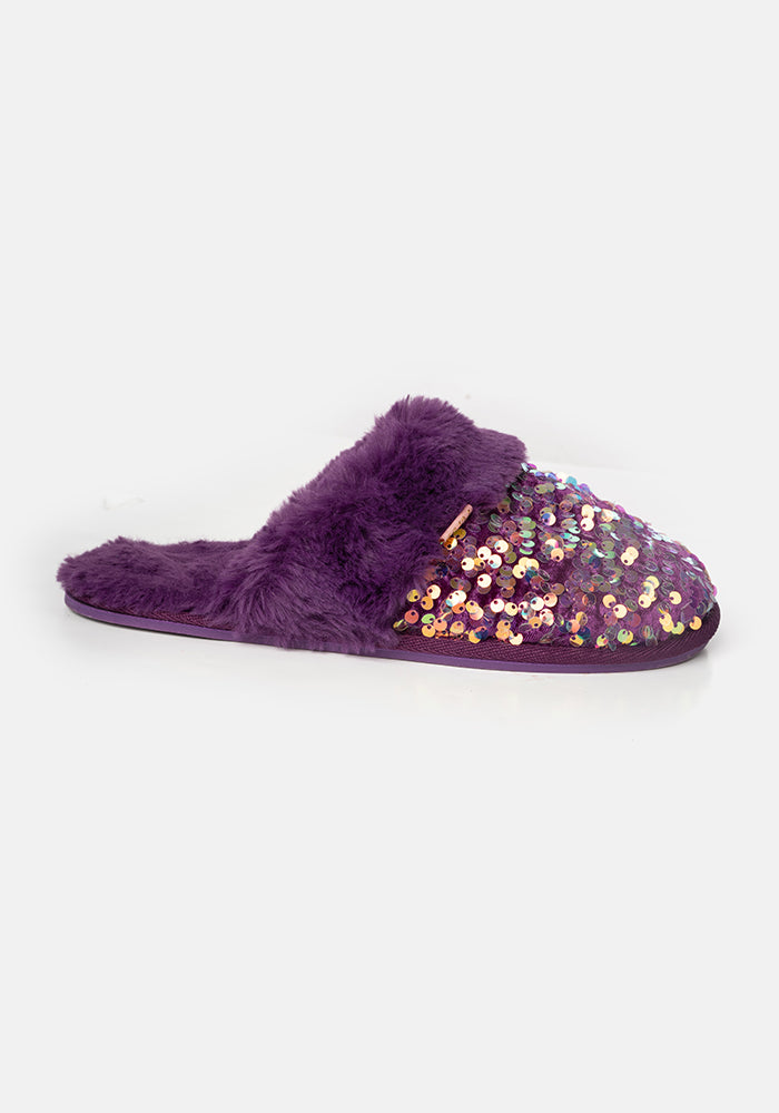 Purple Glitter Mule Slippers