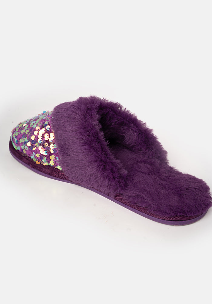 Purple Glitter Mule Slippers