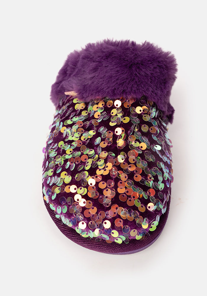 Purple Glitter Mule Slippers