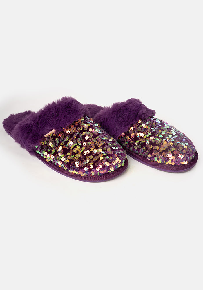 Purple Glitter Mule Slippers