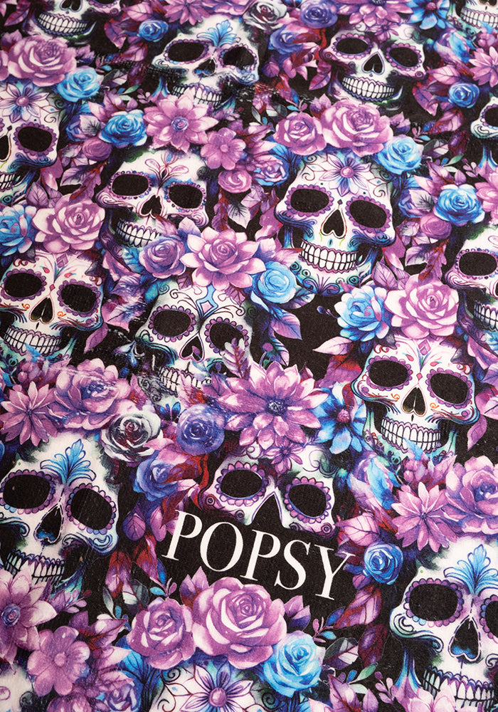 Purple Floral Skull Print Hand Towel