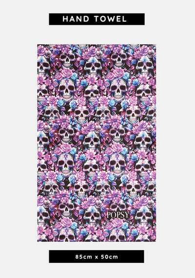 Purple Floral Skull Print Hand Towel