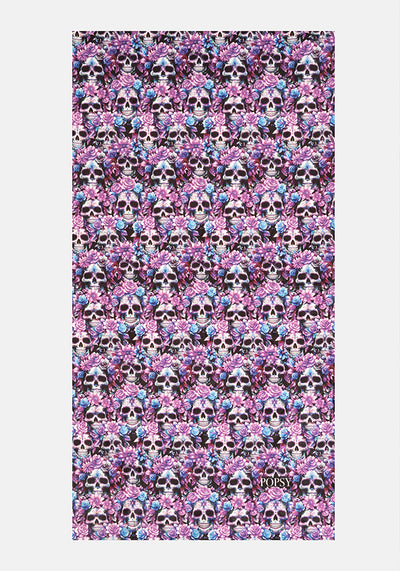 Purple Floral Skull Print Large Towel