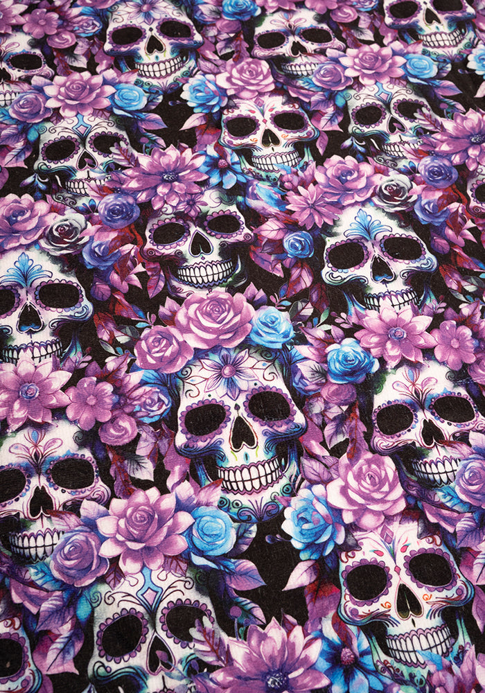 Purple Floral Skull Print Large Towel