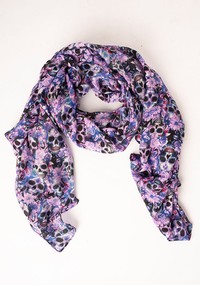 Purple Skull Print Scarf