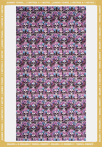 Purple Floral Skull Print Jumbo Bath Sheet