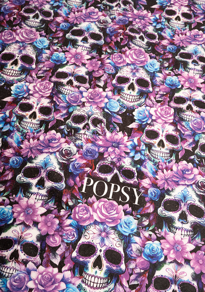 Second angle of Purple Floral Skull Print Jumbo Bath Sheet