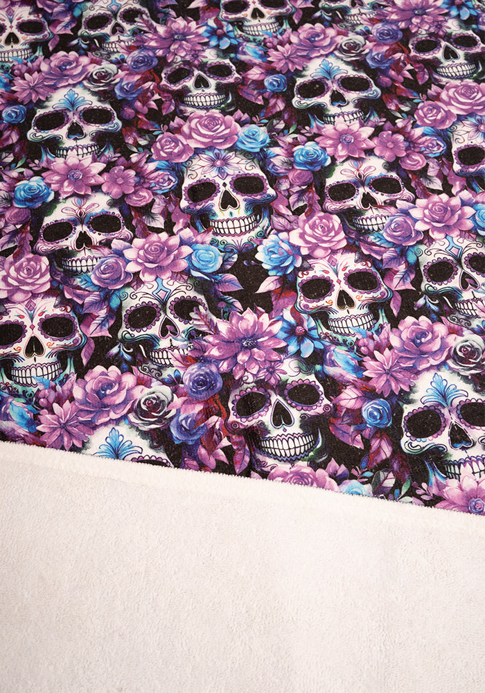 Third angle of Purple Floral Skull Print Jumbo Bath Sheet