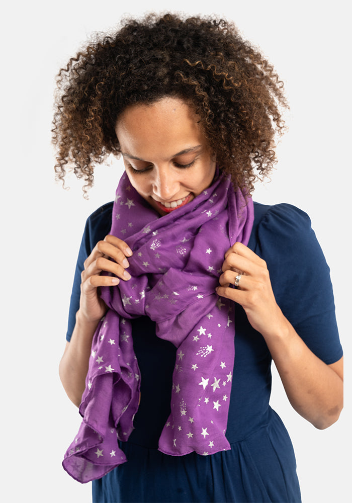Purple Star Foil Print Scarf