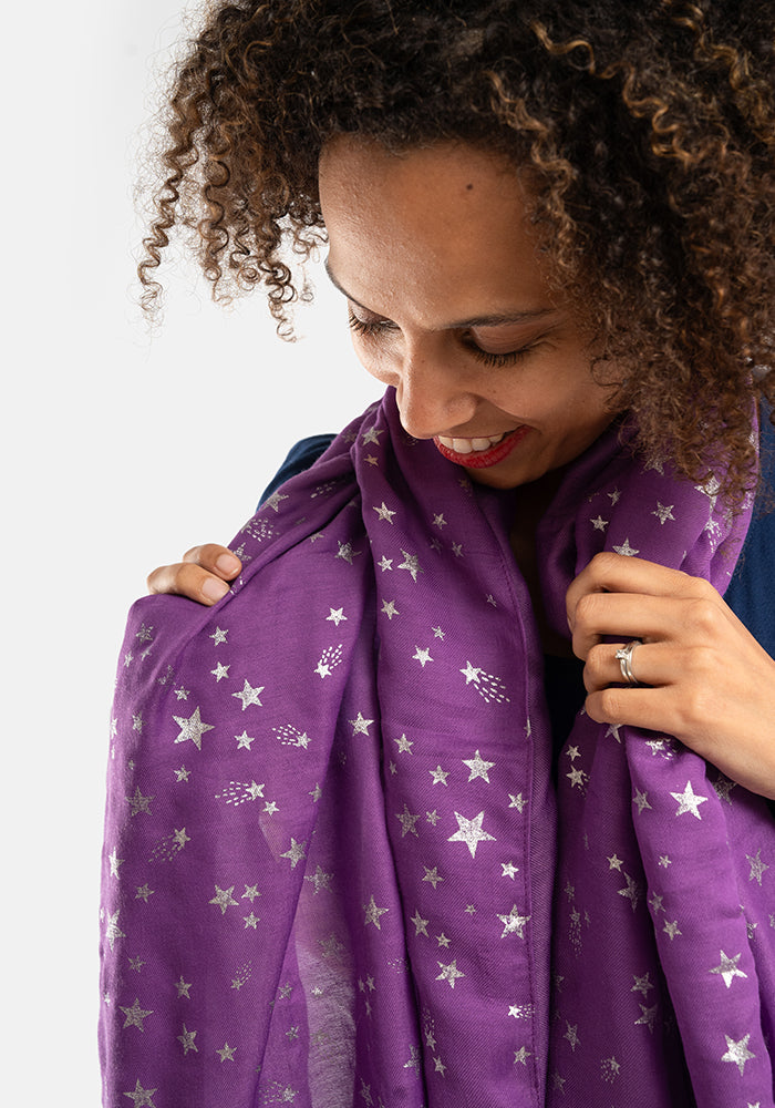 Purple Star Foil Print Scarf