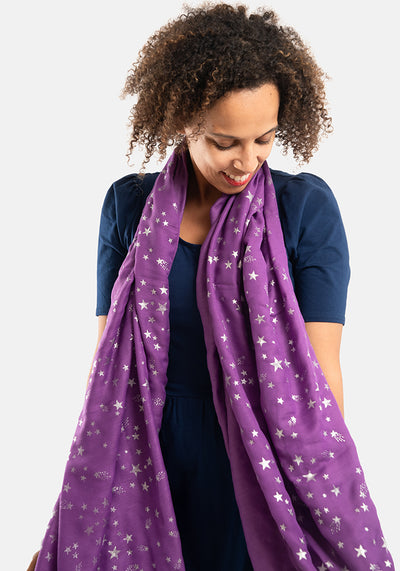 Purple Star Foil Print Scarf