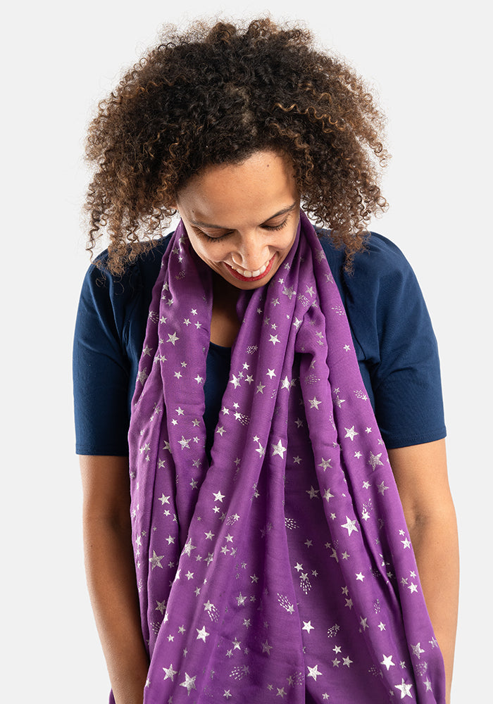 Purple Star Foil Print Scarf