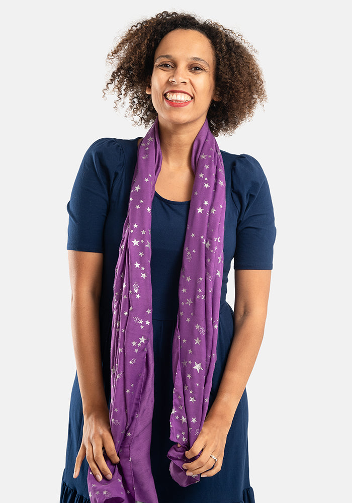 Purple Star Foil Print Scarf
