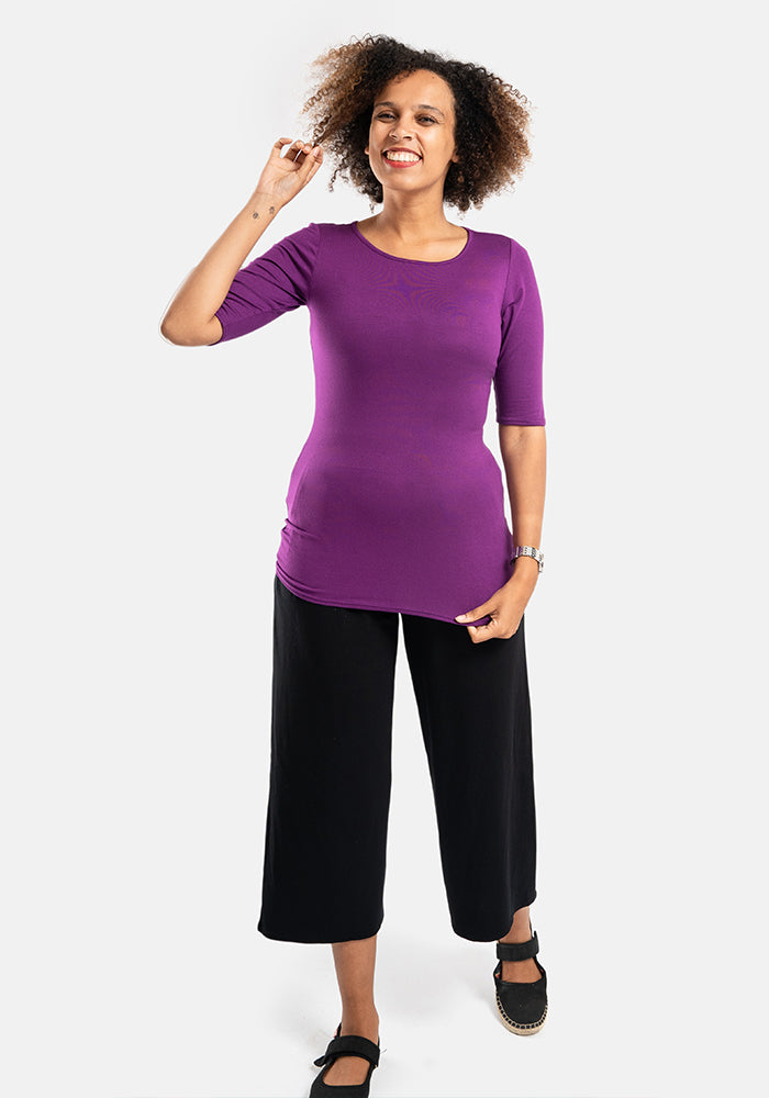 Purple 1/2 Sleeve Round Neck Top