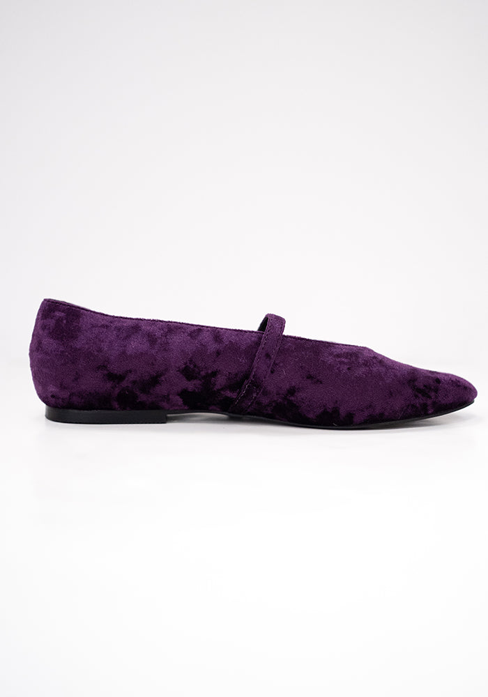Eighth angle of Purple Velvet Ballet Pump