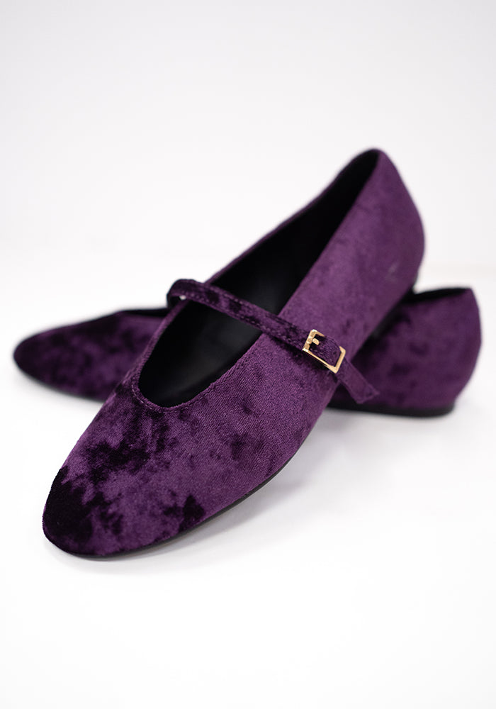 Second angle of Purple Velvet Ballet Pump