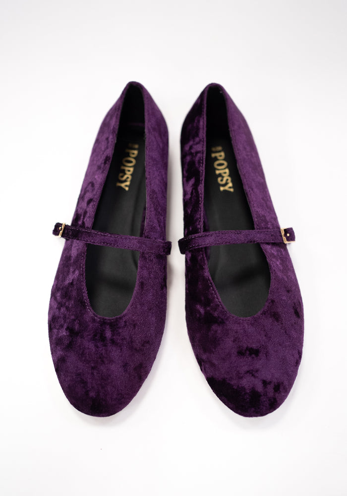 Front view of Purple Velvet Ballet Pump