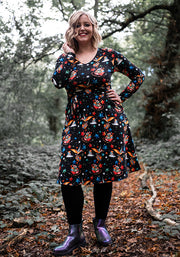 Quill Christmas Sleigh Dinosaur Print Cotton Dress