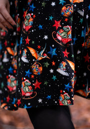 Quill Christmas Sleigh Dinosaur Print Cotton Dress