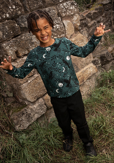 Children's Teal Raven Print Cotton T-Shirt (Ravenna)