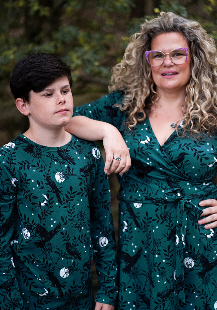 Children's Teal Raven Print Cotton T-Shirt (Ravenna)