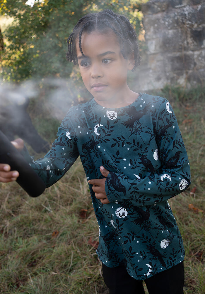 Children's Teal Raven Print Cotton T-Shirt (Ravenna)