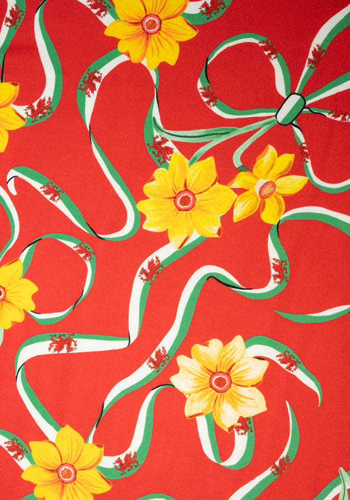 Second angle of Red Wales Print Gathered Waist Jersey Dress