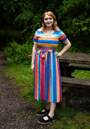 Rhea Rainbow Animal Stripe Print Midi Dress