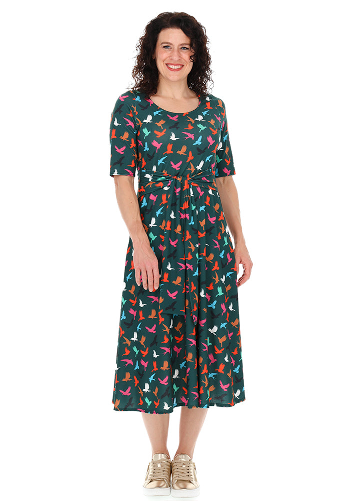 Ri Ri Conversational Bird Silhouette Print Midi Dress